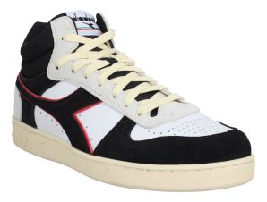 Sneakers Diadora Magic Basket Demi Cut Cuir Velours Homme Noir Blanc Rouge